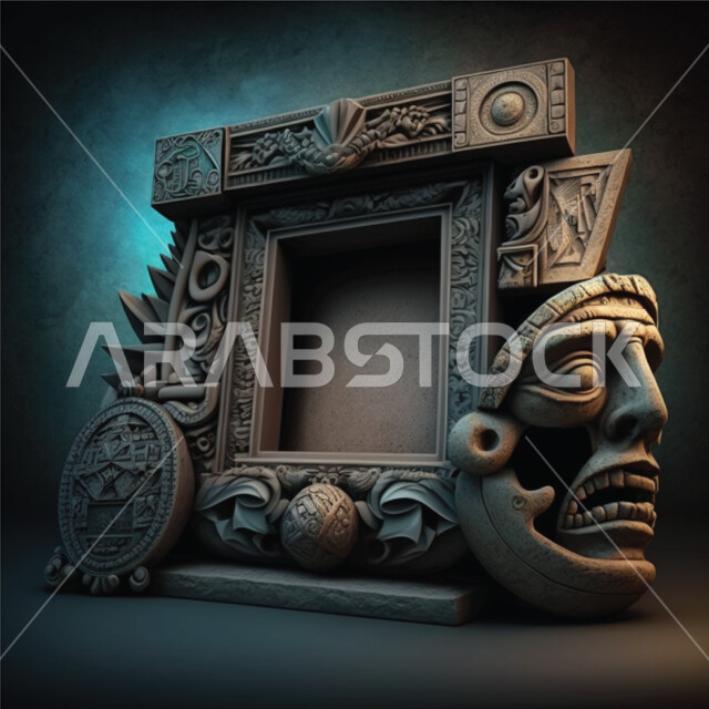 إطار فارغ مزخرف بقطع أثرية فريدة من نوعها ذات قيمة فنية عالية ، إطار نحاسي ، أنتيكا وتحف