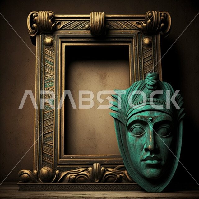 إطار فارغ مزخرف بقطع أثرية فريدة من نوعها ذات قيمة فنية عالية ، إطار نحاسي ، أنتيكا وتحف