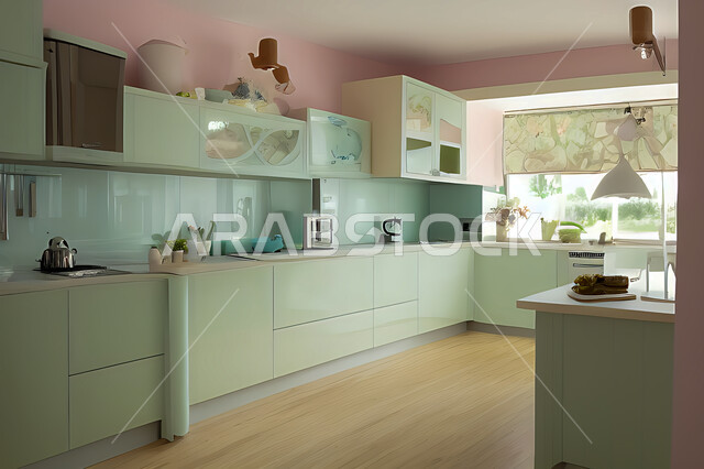 تصميم داخلي حديث لمطبخ داخل شقة سكنية ، تصاميم وديكورات داخلية ، تصميم معماري هندسي حديث ، شقق سكنية بتصاميم عصرية ، مطبخ بتصميم عصري حديث