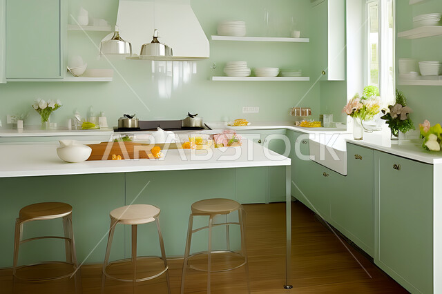 تصميم داخلي حديث لمطبخ داخل شقة سكنية ، تصاميم وديكورات داخلية ، تصميم معماري هندسي حديث ، شقق سكنية بتصاميم عصرية ، مطبخ بتصميم عصري حديث