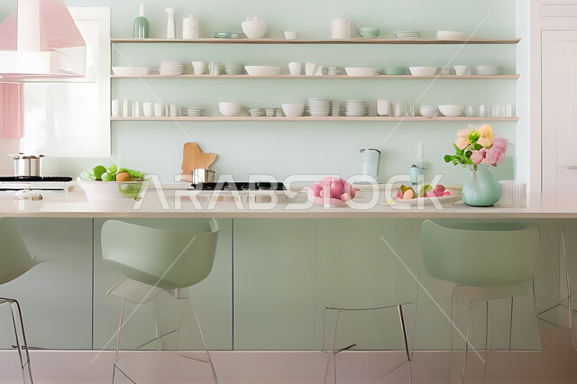 تصميم داخلي حديث لمطبخ داخل شقة سكنية ، تصاميم وديكورات داخلية ، تصميم معماري هندسي حديث ، شقق سكنية بتصاميم عصرية ، مطبخ بتصميم عصري حديث