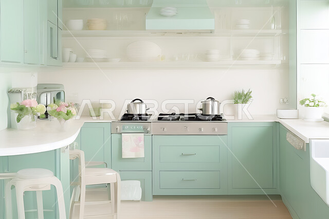 تصميم داخلي حديث لمطبخ داخل شقة سكنية ، تصاميم وديكورات داخلية ، تصميم معماري هندسي حديث ، شقق سكنية بتصاميم عصرية ، مطبخ بتصميم عصري حديث