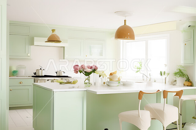 تصميم داخلي حديث لمطبخ داخل شقة سكنية ، تصاميم وديكورات داخلية ، تصميم معماري هندسي حديث ، شقق سكنية بتصاميم عصرية ، مطبخ بتصميم عصري حديث