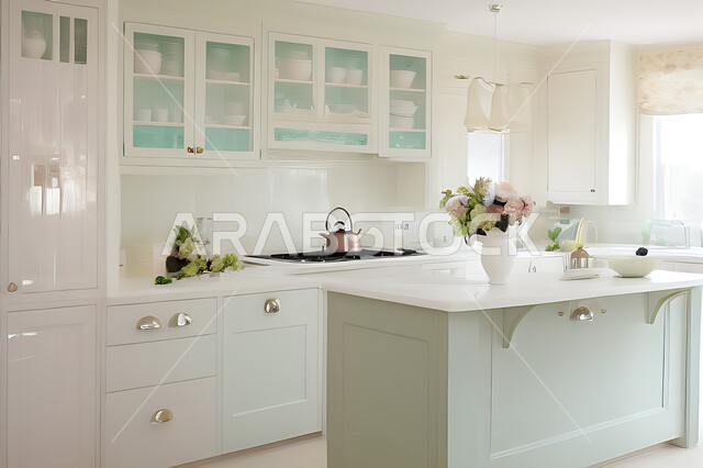 تصميم داخلي حديث لمطبخ داخل شقة سكنية ، تصاميم وديكورات داخلية ، تصميم معماري هندسي حديث ، شقق سكنية بتصاميم عصرية ، مطبخ بتصميم عصري حديث