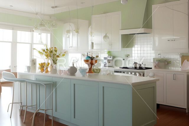 تصميم داخلي حديث لمطبخ داخل شقة سكنية ، تصاميم وديكورات داخلية ، تصميم معماري هندسي حديث ، شقق سكنية بتصاميم عصرية ، مطبخ بتصميم عصري حديث