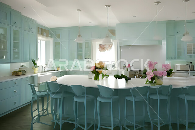 تصميم داخلي حديث لمطبخ داخل شقة سكنية ، تصاميم وديكورات داخلية ، تصميم معماري هندسي حديث ، شقق سكنية بتصاميم عصرية ، مطبخ بتصميم عصري حديث