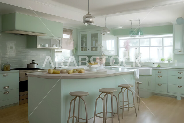 تصميم داخلي حديث لمطبخ داخل شقة سكنية ، تصاميم وديكورات داخلية ، تصميم معماري هندسي حديث ، شقق سكنية بتصاميم عصرية ، مطبخ بتصميم عصري حديث