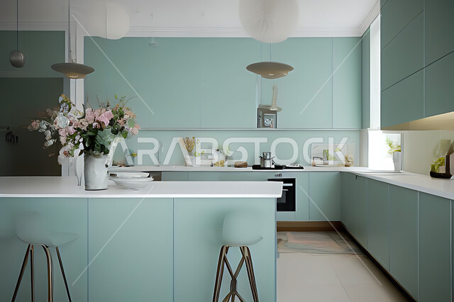 تصميم داخلي حديث لمطبخ داخل شقة سكنية ، تصاميم وديكورات داخلية ، تصميم معماري هندسي حديث ، شقق سكنية بتصاميم عصرية ، مطبخ بتصميم عصري حديث