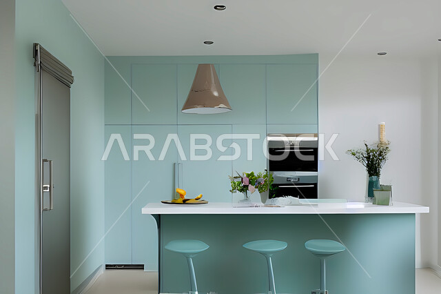 تصميم داخلي حديث لمطبخ داخل شقة سكنية ، تصاميم وديكورات داخلية ، تصميم معماري هندسي حديث ، شقق سكنية بتصاميم عصرية ، مطبخ بتصميم عصري حديث