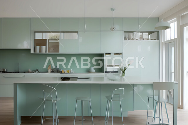 تصميم داخلي حديث لمطبخ داخل شقة سكنية ، تصاميم وديكورات داخلية ، تصميم معماري هندسي حديث ، شقق سكنية بتصاميم عصرية ، مطبخ بتصميم عصري حديث