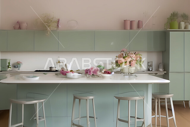 تصميم داخلي حديث لمطبخ داخل شقة سكنية ، تصاميم وديكورات داخلية ، تصميم معماري هندسي حديث ، شقق سكنية بتصاميم عصرية ، مطبخ بتصميم عصري حديث