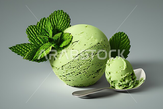 A close-up of a plate of pistachio ice cream, mint flavored ice cream, green ice cream, cool summer desserts