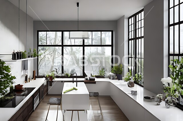 تصميم داخلي حديث لمطبخ عصري، تصاميم وديكورات داخلية ، تصميم معماري هندسي حديث ، فلل سكنية بتصاميم عصرية فاخره