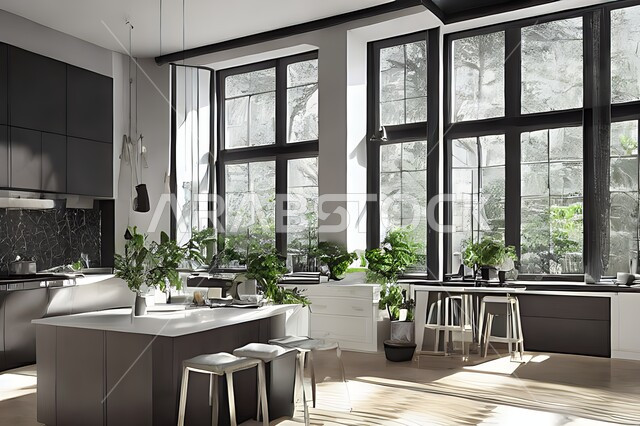 تصميم داخلي حديث لمطبخ عصري، تصاميم وديكورات داخلية ، تصميم معماري هندسي حديث ، فلل سكنية بتصاميم عصرية فاخره