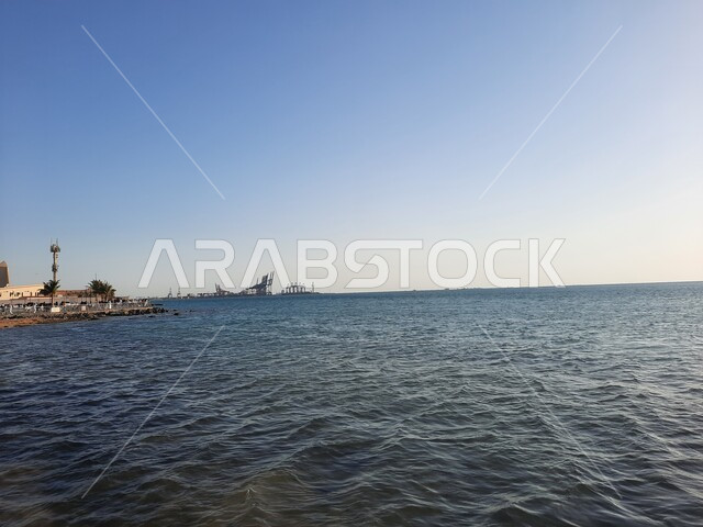 The Red Sea in the city of Jeddah, Saudi Arabia, the background of nature, the calm and beauty of the sea, the Jeddah Corniche sea