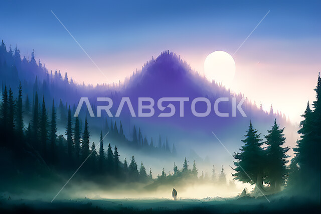 خلفية طبيعة بطابع الألوان المائية, الأشجار والنباتات, غروب وشروق الشمس, مناظر طبيعيه, خلفية الطبيعه