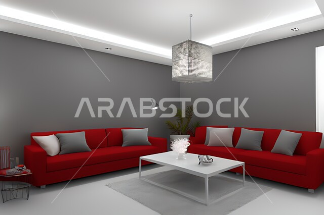 غرفة معيشة بتصاميم عصرية حديثه، ديكورات داخليه، غرفة جلوس, أثاث منزلي راقي، تصاميم عصرية فاخرة، شقق وفلل سكنية, فنادق ومنتجعات فاخره ، ديكور داخلي باللون الأحمر