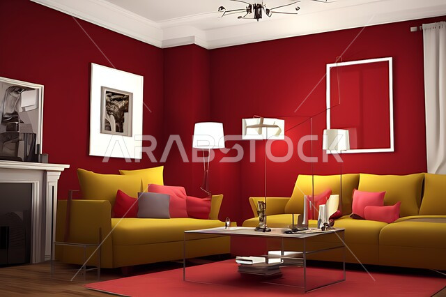 غرفة معيشة بتصاميم عصرية حديثه، ديكورات داخليه، غرفة جلوس, أثاث منزلي راقي، تصاميم عصرية فاخرة، شقق وفلل سكنية, فنادق ومنتجعات فاخره ، ديكور داخلي باللون الأحمر