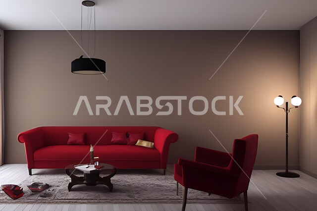غرفة معيشة بتصاميم عصرية حديثه، ديكورات داخليه، غرفة جلوس, أثاث منزلي راقي، تصاميم عصرية فاخرة، شقق وفلل سكنية, فنادق ومنتجعات فاخره ، ديكور داخلي باللون الأحمر