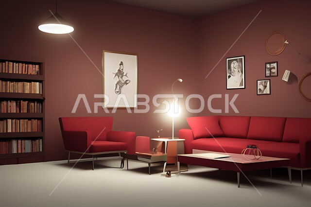غرفة معيشة بتصاميم عصرية حديثه، ديكورات داخليه، غرفة جلوس, أثاث منزلي راقي، تصاميم عصرية فاخرة، شقق وفلل سكنية, فنادق ومنتجعات فاخره ، ديكور داخلي باللون الأحمر