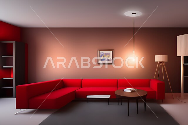 غرفة معيشة بتصاميم عصرية حديثه، ديكورات داخليه، غرفة جلوس, أثاث منزلي راقي، تصاميم عصرية فاخرة، شقق وفلل سكنية, فنادق ومنتجعات فاخره ، ديكور داخلي باللون الأحمر