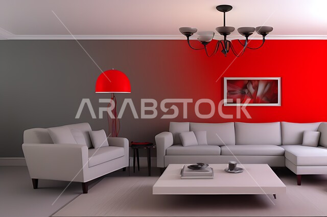 غرفة معيشة بتصاميم عصرية حديثه، ديكورات داخليه، غرفة جلوس, أثاث منزلي راقي، تصاميم عصرية فاخرة، شقق وفلل سكنية, فنادق ومنتجعات فاخره ، ديكور داخلي باللون الأحمر