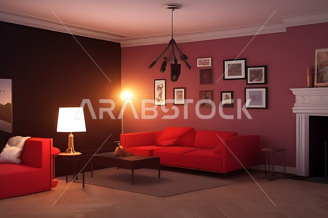 غرفة معيشة بتصاميم عصرية حديثه، ديكورات داخليه، غرفة جلوس, أثاث منزلي راقي، تصاميم عصرية فاخرة، شقق وفلل سكنية, فنادق ومنتجعات فاخره ، ديكور داخلي باللون الأحمر