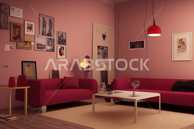غرفة معيشة بتصاميم عصرية حديثه، ديكورات داخليه، غرفة جلوس, أثاث منزلي راقي، تصاميم عصرية فاخرة، شقق وفلل سكنية, فنادق ومنتجعات فاخره ، ديكور داخلي باللون الأحمر