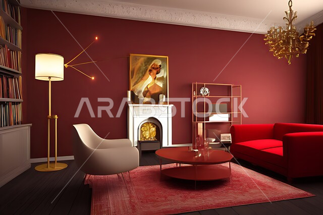 غرفة معيشة بتصاميم عصرية حديثه، ديكورات داخليه، غرفة جلوس, أثاث منزلي راقي، تصاميم عصرية فاخرة، شقق وفلل سكنية, فنادق ومنتجعات فاخره ، ديكور داخلي باللون الأحمر