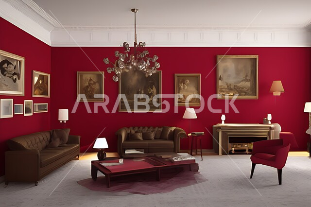 غرفة معيشة بتصاميم عصرية حديثه، ديكورات داخليه، غرفة جلوس, أثاث منزلي راقي، تصاميم عصرية فاخرة، شقق وفلل سكنية, فنادق ومنتجعات فاخره ، ديكور داخلي باللون الأحمر