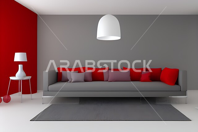 غرفة معيشة بتصاميم عصرية حديثه، ديكورات داخليه، غرفة جلوس, أثاث منزلي راقي، تصاميم عصرية فاخرة، شقق وفلل سكنية, فنادق ومنتجعات فاخره ، ديكور داخلي باللون الأحمر