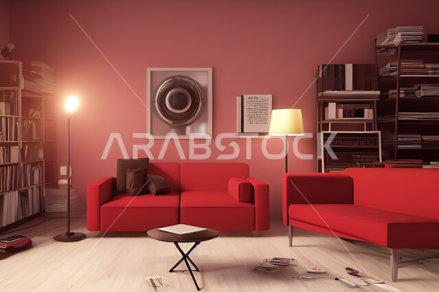 غرفة معيشة بتصاميم عصرية حديثه، ديكورات داخليه، غرفة جلوس, أثاث منزلي راقي، تصاميم عصرية فاخرة، شقق وفلل سكنية, فنادق ومنتجعات فاخره ، ديكور داخلي باللون الأحمر
