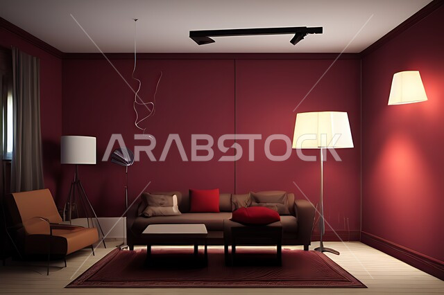 غرفة معيشة بتصاميم عصرية حديثه، ديكورات داخليه، غرفة جلوس, أثاث منزلي راقي، تصاميم عصرية فاخرة، شقق وفلل سكنية, فنادق ومنتجعات فاخره ، ديكور داخلي باللون الأحمر