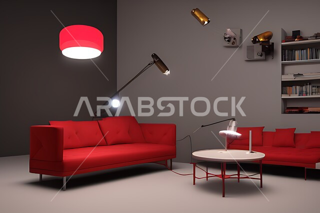 غرفة معيشة بتصاميم عصرية حديثه، ديكورات داخليه، غرفة جلوس, أثاث منزلي راقي، تصاميم عصرية فاخرة، شقق وفلل سكنية, فنادق ومنتجعات فاخره ، ديكور داخلي باللون الأحمر