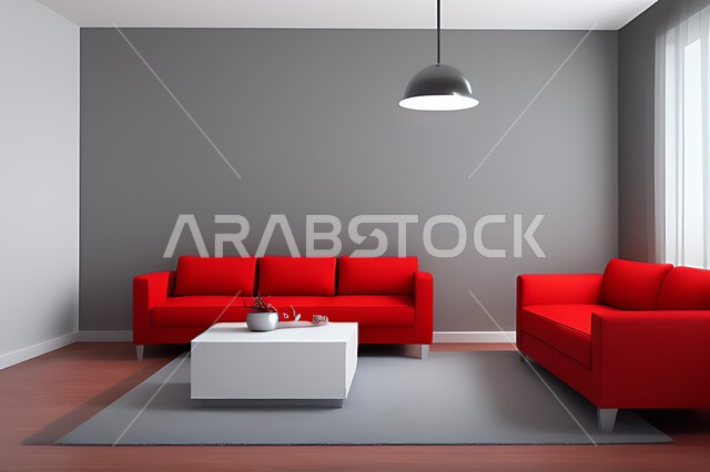 غرفة معيشة بتصاميم عصرية حديثه، ديكورات داخليه، غرفة جلوس, أثاث منزلي راقي، تصاميم عصرية فاخرة، شقق وفلل سكنية, فنادق ومنتجعات فاخره ، ديكور داخلي باللون الأحمر