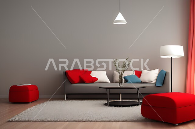 Living room with modern modern designs, interior decorations, living room, elegant home furniture, luxurious modern designs, apartments and villas, luxury hotels and resorts, interior decoration in red