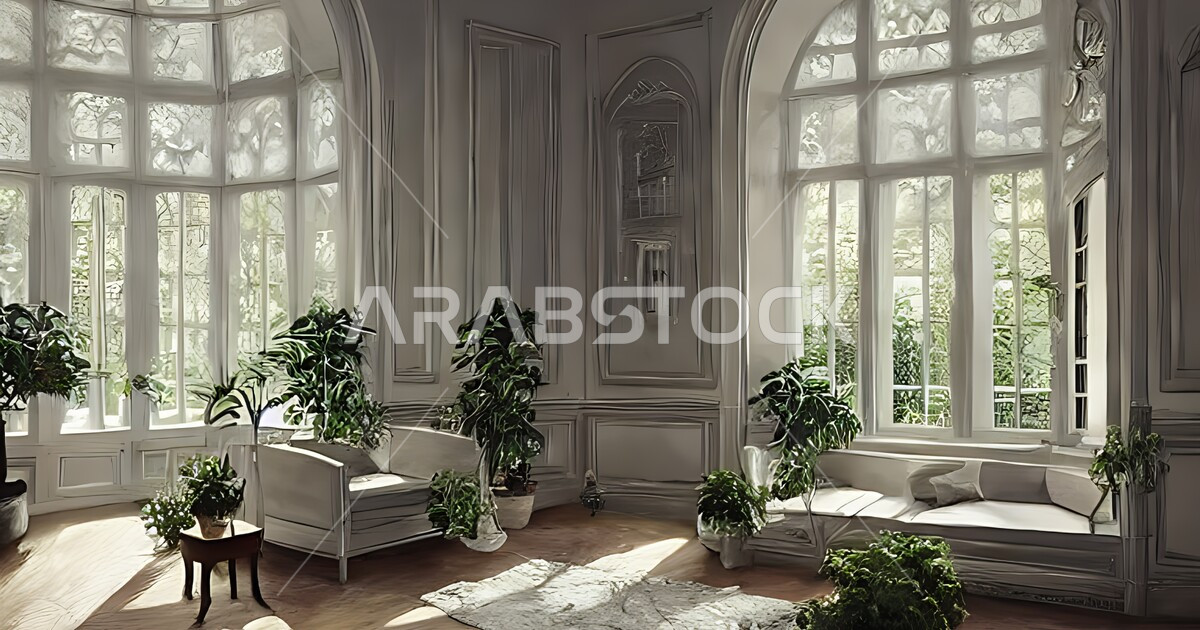 Living room with modern modern designs, interior decorations, glass