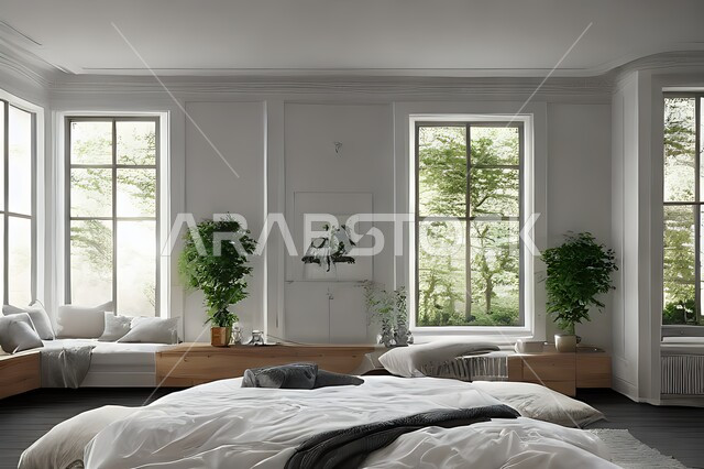 غرفة نوم عصرية و جذابة ، ديكورات رائعة ، أثاث منزلي راقي ، تصاميم عصرية فاخرة ، شقق سكنية سياحية راقية ، اوتيل ، فنادق فاخرة , غرف نوم دافئة , فلل وقصور حديثة , نوافذ زجاجية كبيرة .