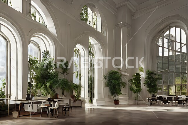 غرفة مكتبية بتصاميم عصرية وجذابة ، ديكورات رائعة، أثاث مكتبي راقي، أشجار صناعية , تصاميم عصرية فاخرة ، شقق سكنية راقية ، ديكورات هادئة .