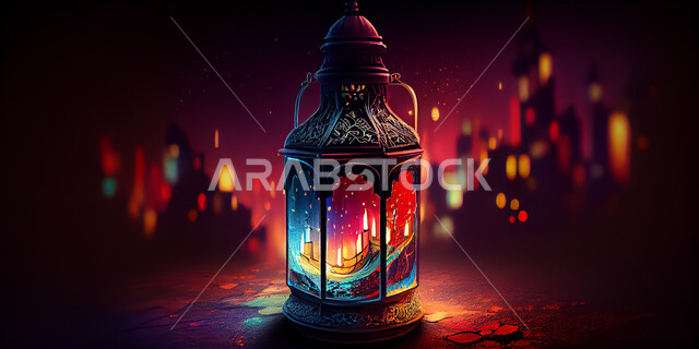 فانوس عربي تقليدي معدني، إضاءة وزينة شهر رمضان، تحف رمضانيه, الإحتفال بقدوم شهر رمضان، ديكورات وأنوار، اجواء رمضانية , إضاءه ملونه