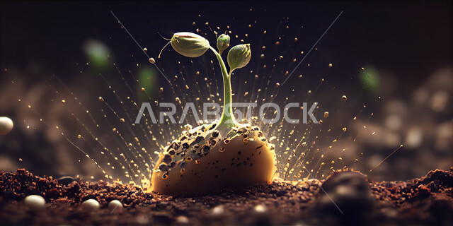 صوره مقربه لنبته صغيره في التربه, مراحل نمو البذره في التربه الخصبه, زراعة النباتات والأشجار, خلفية الطبيعه