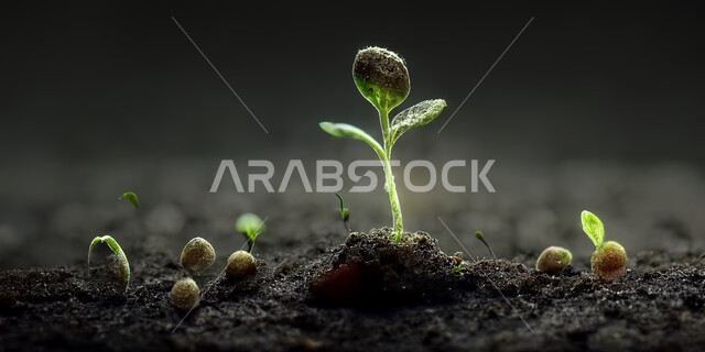 صوره مقربه لنبته صغيره في التربه, مراحل نمو البذره في التربه الخصبه, زراعة النباتات والأشجار, خلفية الطبيعه
