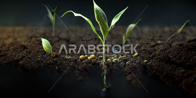 صوره مقربه لنبته صغيره في التربه, مراحل نمو البذره في التربه الخصبه, زراعة النباتات والأشجار, خلفية الطبيعه