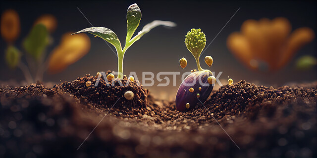 صوره مقربه لنبته صغيره في التربه, مراحل نمو البذره في التربه الخصبه, زراعة النباتات والأشجار, خلفية الطبيعه