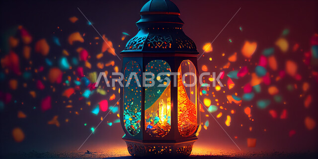 فانوس عربي تقليدي معدني، إضاءة وزينة شهر رمضان، تحف رمضانيه, الإحتفال بقدوم شهر رمضان، ديكورات وأنوار، اجواء رمضانية , إضاءه ملونه