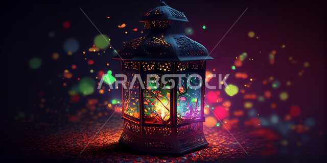 فانوس عربي تقليدي معدني، إضاءة وزينة شهر رمضان، تحف رمضانيه, الإحتفال بقدوم شهر رمضان، ديكورات وأنوار، اجواء رمضانية , إضاءه ملونه