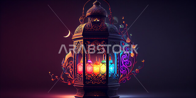 فانوس عربي تقليدي معدني، إضاءة وزينة شهر رمضان، تحف رمضانيه, الإحتفال بقدوم شهر رمضان، ديكورات وأنوار، اجواء رمضانية , إضاءه ملونه