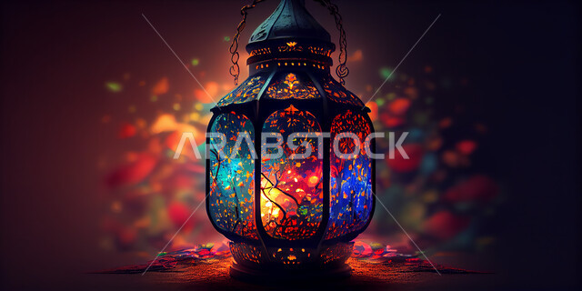 فانوس عربي تقليدي معدني، إضاءة وزينة شهر رمضان، تحف رمضانيه, الإحتفال بقدوم شهر رمضان، ديكورات وأنوار، اجواء رمضانية , إضاءه ملونه