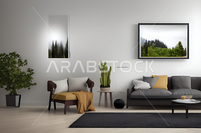 Living room with modern modern designs, living room, interior decorations, hanging paintings, antiques and accessories, upscale home furniture, modern designs, apartments and villas, interior decoration