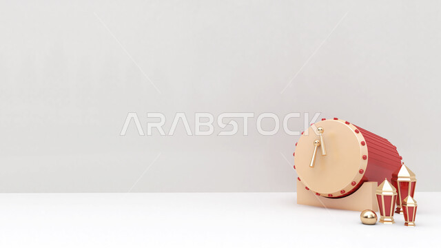 A group of Ramadan artifacts , the crescent of Ramadan, decorations for the month of Ramadan, occasions and gifts, lighting and decorations, celebration and joy of the advent of the month of Ramadan, decorations and lights, a wonder